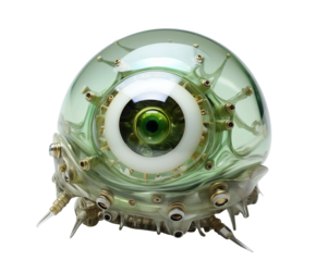 Cyborg Eye Concept Green Bio Mechanical Eye Illustration Futuristic on transparent background