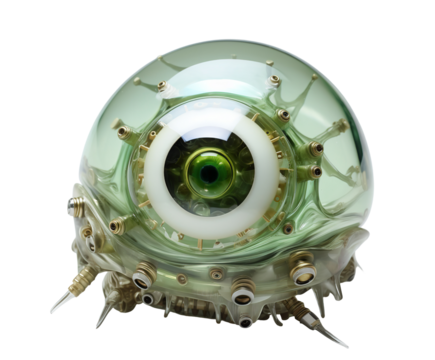 Cyborg Eye Concept Green Bio Mechanical Eye Illustration Futuristic on transparent background