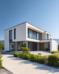 Modern Single-Family House with Flat Roof and Large Windows