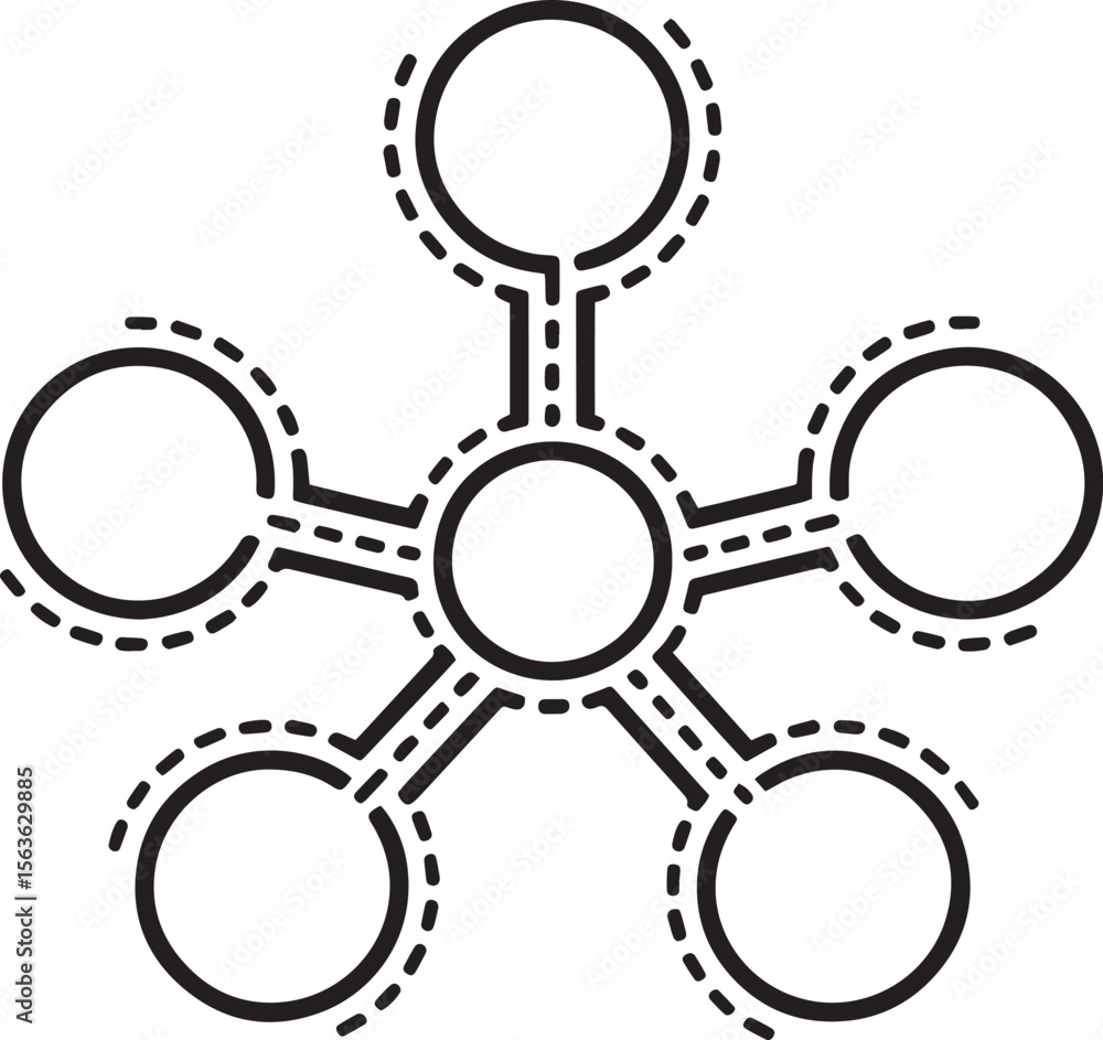 Poster abstract hub spoke, data hub symbols, centralized node design, abstract tech icons, digital connecti
