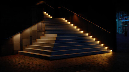 Fototapeta premium Modern Staircase with Integrated LED Lights at Night