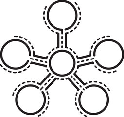 Abstract Hub Spoke, Data Hub Symbols, Centralized Node Design, Abstract Tech Icons, Digital Connection, data flow