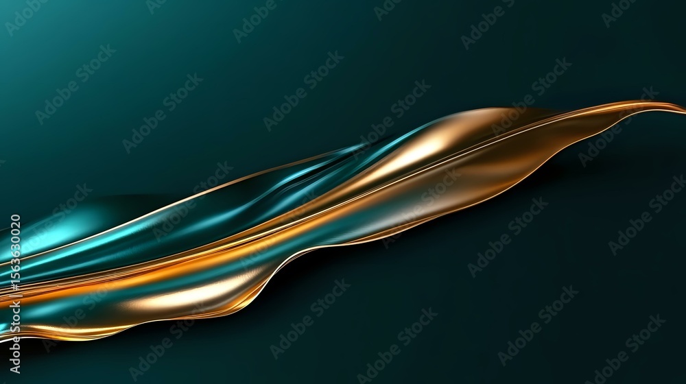 Aufkleber elegant flowing curves in metallic gold and turquoise create dynamic abstract composition against da