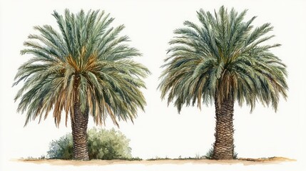 Watercolor Painting of Two Date Palm Trees