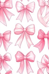 Watercolor Pink Bow Seamless Pattern on White Background