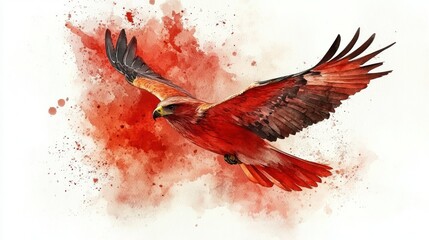 Watercolor Painting of a Red Kite in Flight