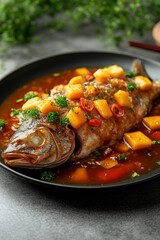 Whole Fried Fish with Mango Salsa and Spicy Sauce