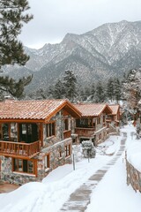 Winter Cottages Near Snowy Mountain