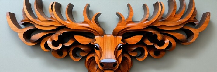 Wooden Deer Head Wall Art Sculpture