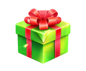 Obraz premium Festive Green Gift Wrapped with Red Ribbon and Bow for Celebrations and on transparent background