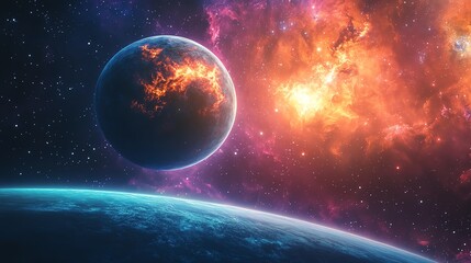 Fototapeta premium Experience the beauty of deep space with glowing stars, galaxies, and cosmic nebula clouds in a vibrant, high-resolution scene.