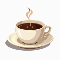 Fototapeta premium Aromatic Cup of Coffee with Steam Illustration, Freshly Brewed Hot Drink in White Cup