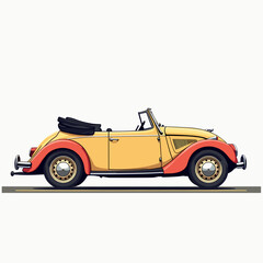 Naklejka premium Classic Yellow Convertible Car Illustration with Red Accents and Detailed Design, Vintage Automobile