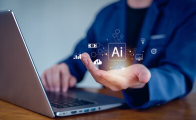 Ai technology, Businessman show technology smart robot AI, artificial intelligence deep learning, Technology smart robot AI agents.