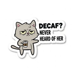 Grumpy Cat Refusing Decaf with Coffee Cup Slogan