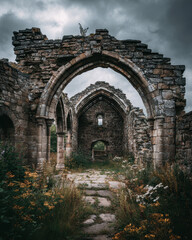 Obraz premium Decaying Stone Arch of Old Church Ruins