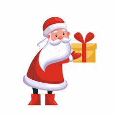 Santa Claus or Russian Father Frost gives gift. Vector illustration for New Year. Cartoon style character.