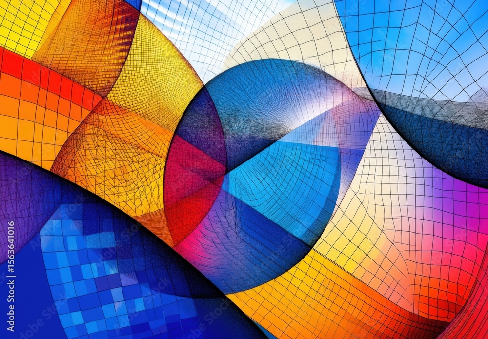 Poster colourful background from geometric shapes and net