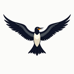Naklejka premium Stylized Illustration of a Black and White Bird in Flight with Wings Spread Wide