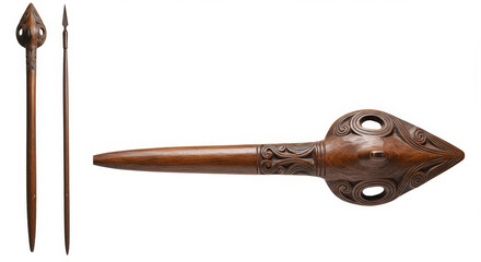 Carved wooden spears