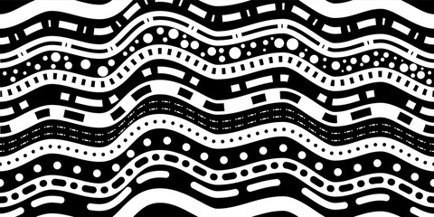 Line and circle patterns create a cheerful mood in black and white design.
