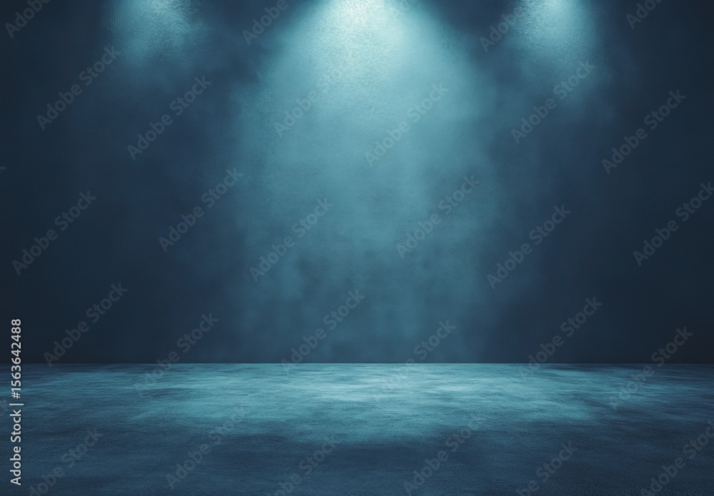 Poster empty blue background and spotlight with studio for showing or design. blank backdrop made from ceme