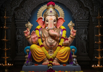 Traditional Ganesh Statue Worship Display