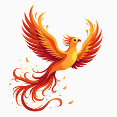 Obraz premium Stylized Phoenix Bird Illustration with Fiery Feathers in Flight, Symbolizing Rebirth and Renewal