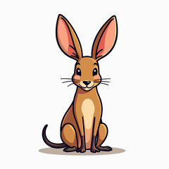 Obraz premium Cartoon Illustration of a Cute Brown Hare with Large Ears Sitting Upright on a White Background