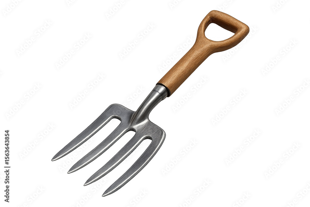 Poster durable garden digging fork with wooden handle isolated on transparent background