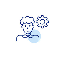 Elderly woman and cogwheel. User settings, profile customization, female user preferences, account management, system configuration. Pixel perfect, editable stroke vector icon
