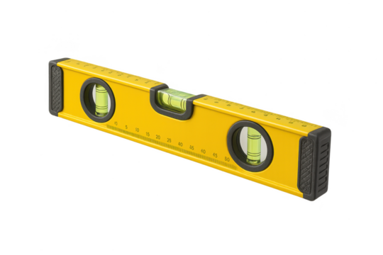 Yellow construction spirit level tool isolated on transparent background