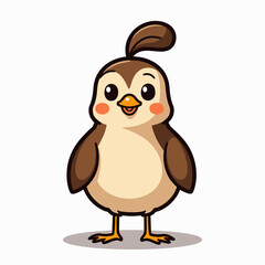 Adorable Cartoon Quail Illustration with Big Eyes and Rosy Cheeks on a White Background