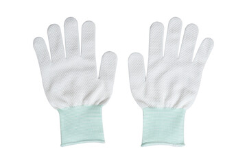 Rubber coated cloth gloves on transparent background.