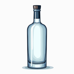 Elegant Clear Glass Bottle with Cork Stopper Illustration on White Background, Minimalist Design