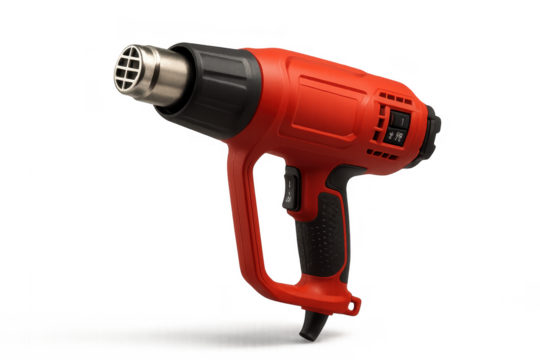 Red and black heat gun isolated on transparent background, power tool