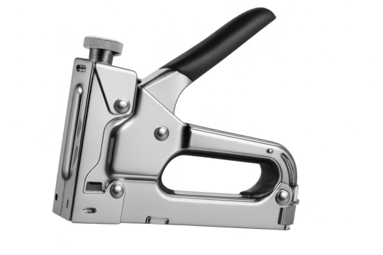 Heavy-duty manual staple gun isolated on transparent background, power tool