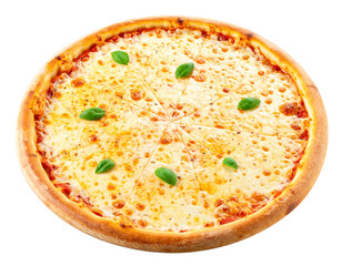 Bullseye with darts stuck in the center pg - Firefly_Cheesy Italian pizza isolated on transparent background .
