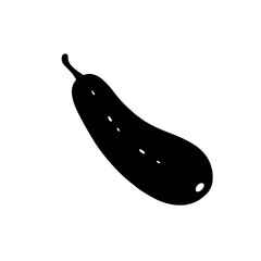 Minimalist black silhouette of cucumber on plain white background