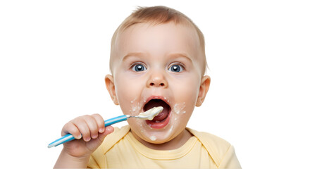 Adorable Baby Enjoying Delicious Healthy Food Puree Mealtime