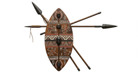 Tribal shield and spears overhead view