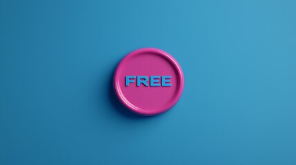 A pink circular badge with the word "FREE" in blue letters, set against a solid blue background.