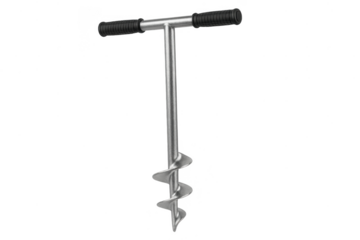 Robust metallic hand auger or drill tool, isolated on transparent background