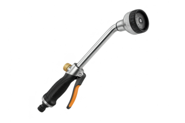 Modern garden hose spray nozzle isolated on transparent background for watering plants