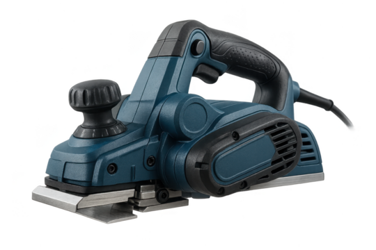 Electric planer power tool isolated on transparent background for woodworking