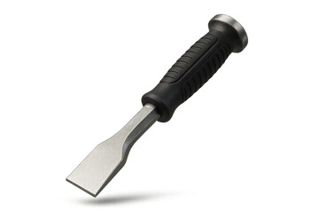 Fototapeta premium Sharp wood chisel hand tool with black handle, isolated on transparent background.