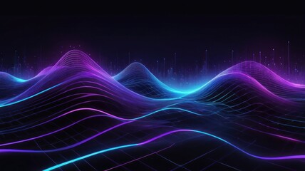 Obraz premium Abstract Neon Waveforms Purple and Blue Digital Landscape
