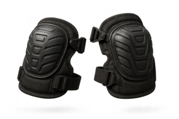 Pair of black professional work knee pads isolated on transparent background, protective gear.