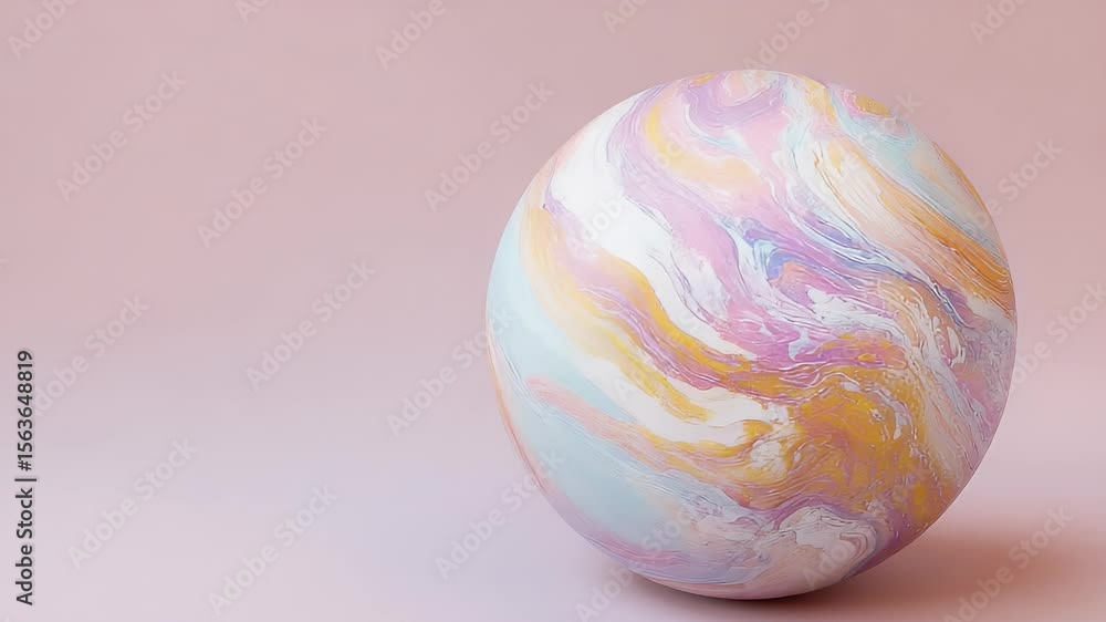 Poster close-up of an easter egg with a swirling pastel color pattern on a soft pink background. the egg fe