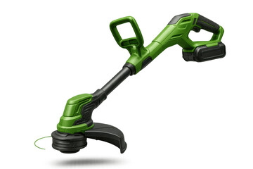 Modern green cordless string trimmer isolated on transparent background